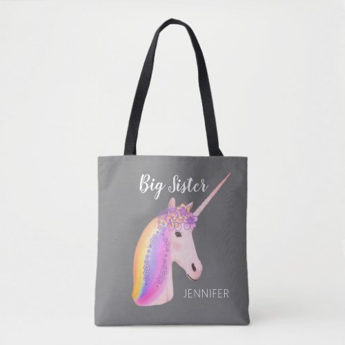 Big Sister Rainbow Unicorn Cute Personalized Tote Bag
