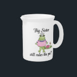 Big Sister Rules the Pad Gifts Drink Pitcher<br><div class="desc">Big Sister keepsake boxes, tiles, ornaments, notebooks, throw pillows, gel mousepads, postage, stickers, and other big sister apparel and gift items featuring a girl frog and lily pad and text that reads "Big Sister still rules the pad!". Great sibling gifts for the older sis when the new baby brother or...</div>