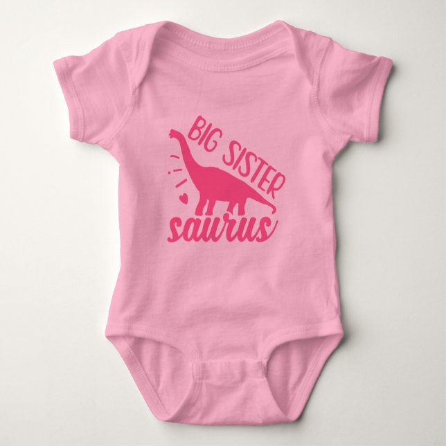 Big Sister Saurus in Pink Baby Bodysuit (Front)
