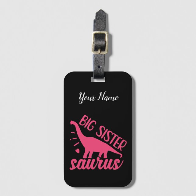 Big Sister Saurus in Pink Luggage Tag (Front Vertical)
