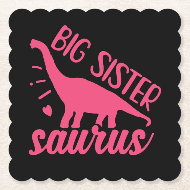 Big Sister Saurus in Pink Paper Coaster (Front)