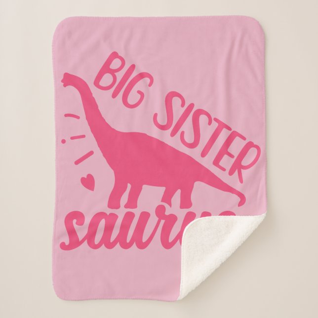 Big Sister Saurus in Pink Sherpa Blanket (Front)