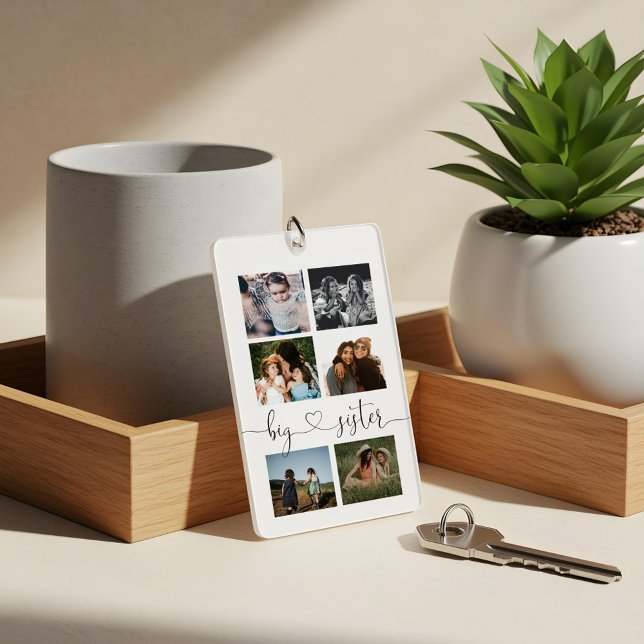 Big Sister Script Gift for Sister Photo Collage Keychain (Big Sister Script Gift for Sister Photo Collage Keychain)