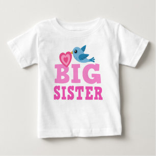 Big sister shirt with cute cartoon bird and heart