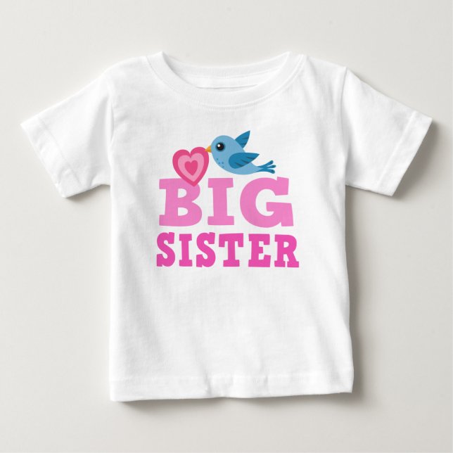 Big sister shirt with cute cartoon bird and heart (Front)