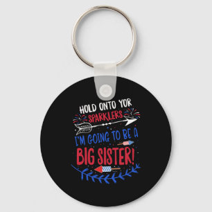 Big Sister Sparkler 4th Of July Pregnancy Announce Keychain