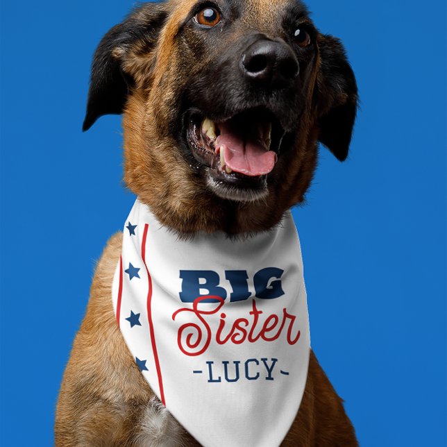 Big Sister Stars & Stripes Pattern Pet Bandana Collar (Creator Uploaded)
