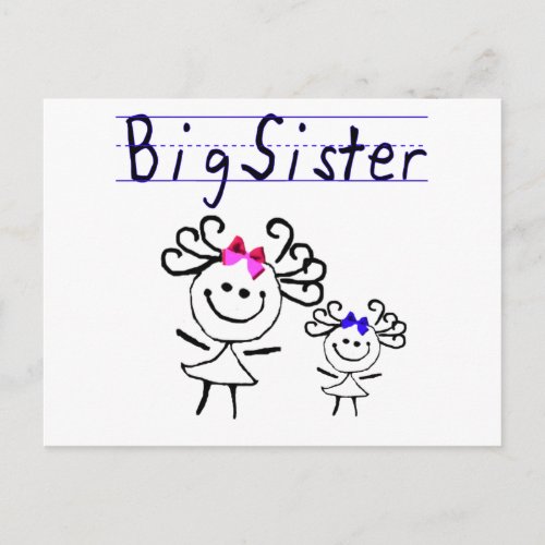 Big sister stick figure postcard