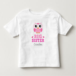 Big sister t-shirt, cute pink owl and custom name toddler t-shirt