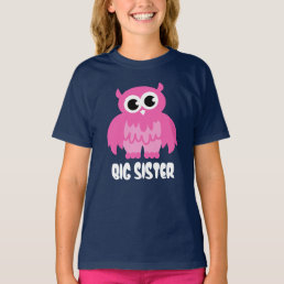 Big sister t shirt with funny owl cartoon in pink