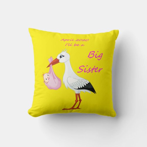 Big Sister Throw Pillow Baby Stork  April 2020