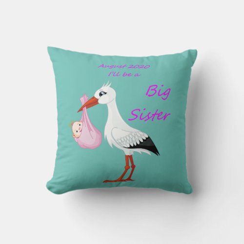 Big Sister Throw Pillow Baby Stork  August 2020