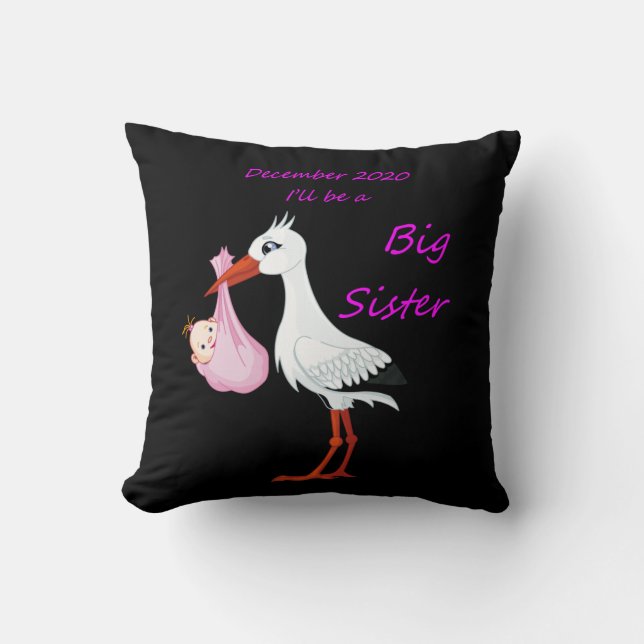 Big Sister Throw Pillow Baby Stork  December 2020 (Front)