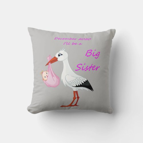 Big Sister Throw Pillow Baby Stork  December 2020