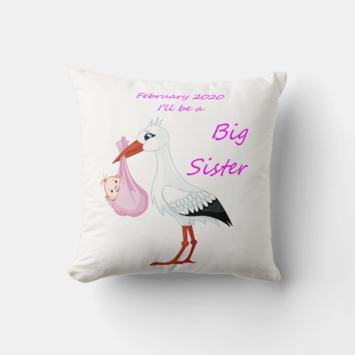Big Sister Throw Pillow Baby Stork  February 2020