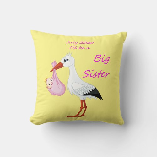 Big Sister Throw Pillow Baby Stork  July 2020