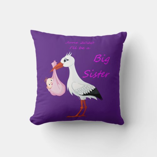 Big Sister Throw Pillow Baby Stork  June 2020