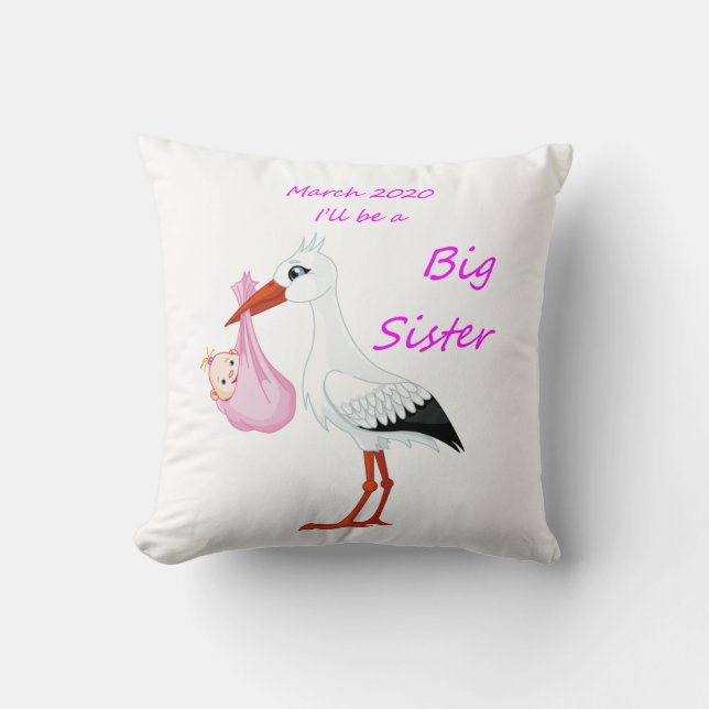 Big Sister Throw Pillow Baby Stork  March 2020 (Front)