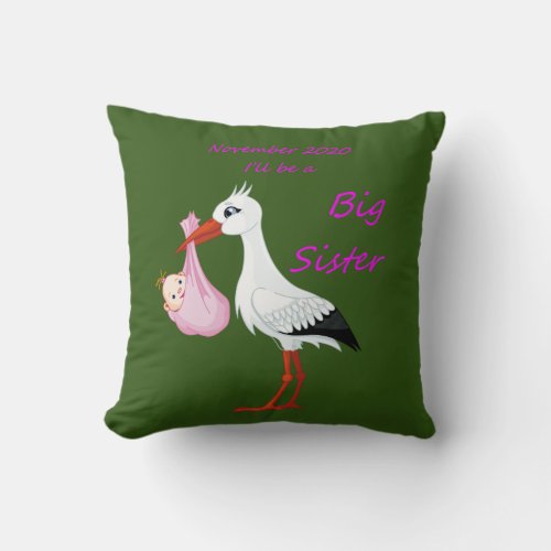 Big Sister Throw Pillow Baby Stork  November 2020