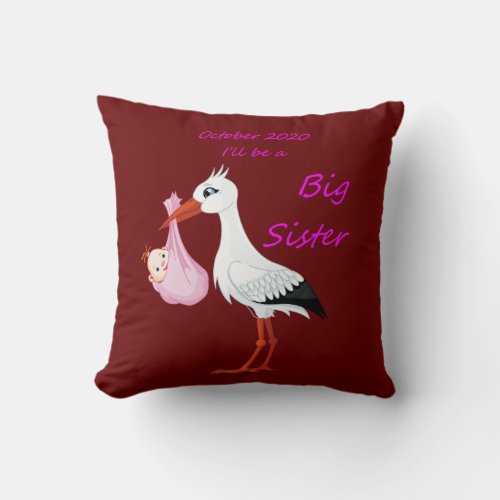 Big Sister Throw Pillow Baby Stork  October 2020