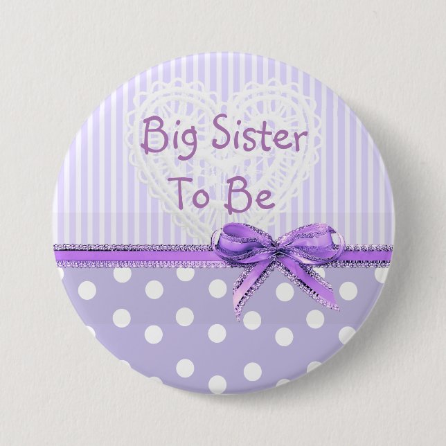 Big Sister to be Baby Shower Button: Purple Bow Pinback Button (Front)