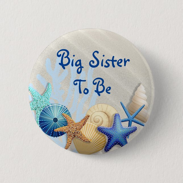 Big Sister to Be, Beach Themed Baby Shower Button (Front)