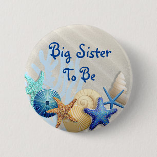 Big Sister to Be, Beach Themed Baby Shower Button