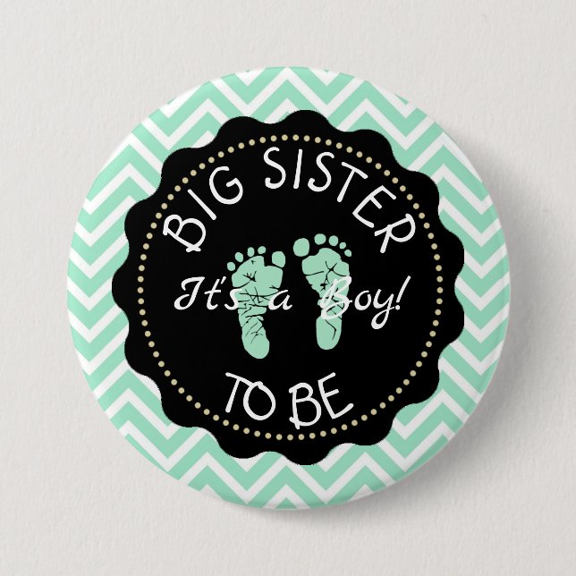 Big Sister to be  Green Chevron Baby Shower button (Front)