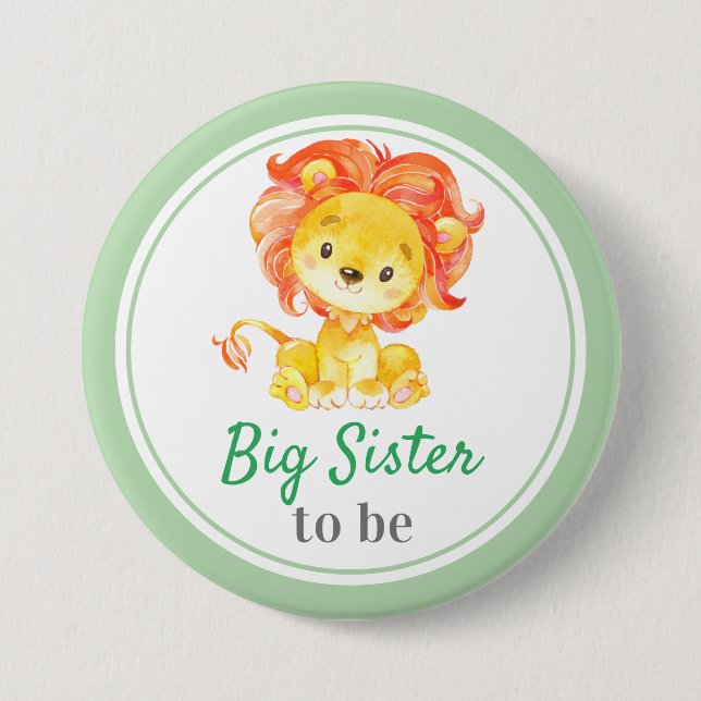 Big Sister to be Jungle Safari Baby Boy Shower Button (Front)