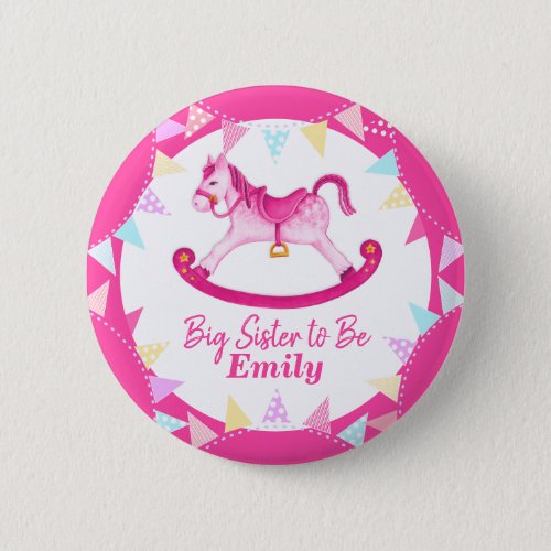 Big sister to be name new baby hobby horse button