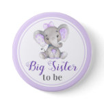 Big Sister to be New Sis Baby Girl Shower Elephant Button