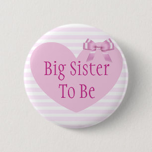 Big Sister to be Pink Bow Baby Shower Button