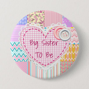 Big Sister To Be Quilted Heart Baby Shower Button