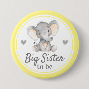 Big Sister to be Sis Yellow Elephant Baby Shower Button