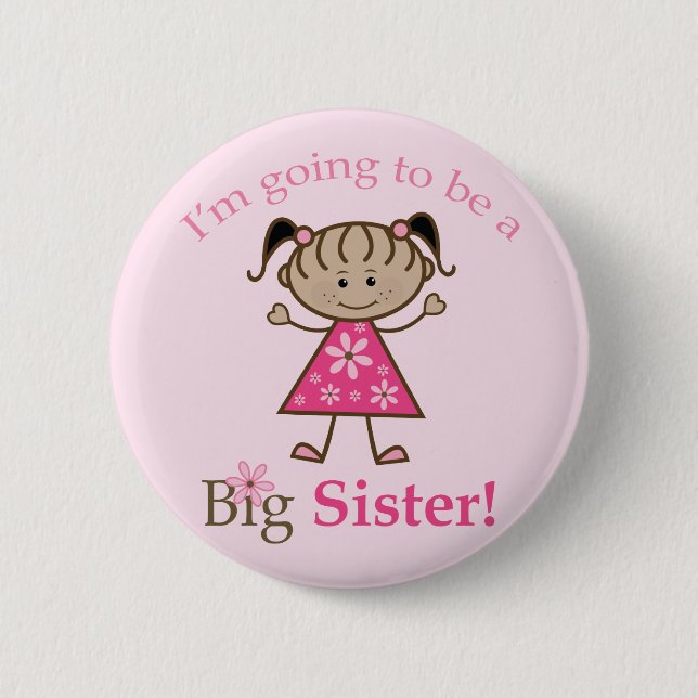 Big Sister To Be Stick Figure Girl Ethnic Pinback Button (Front)