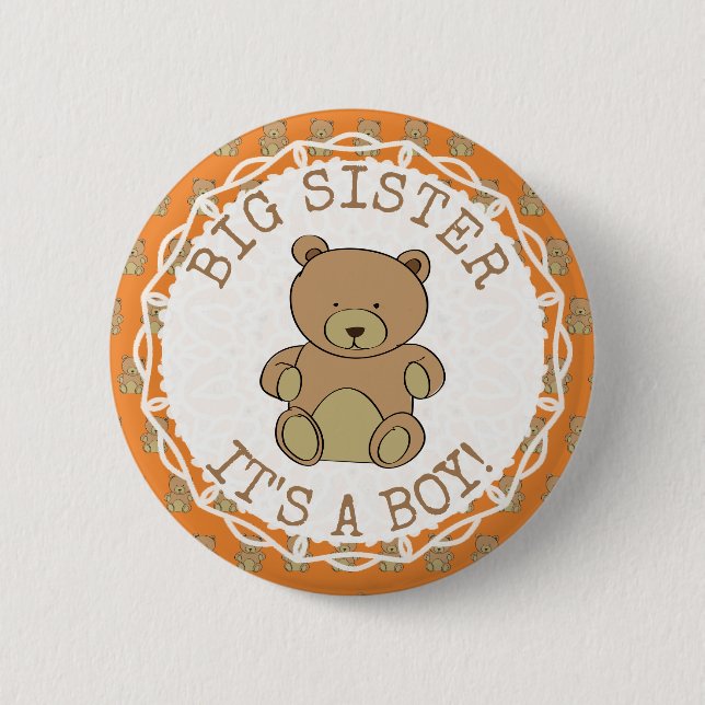 Big Sister to be Teddy Bear Its a Boy Button (Front)
