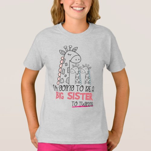 Big sister to be to twins giraffe pregnancy T_Shirt