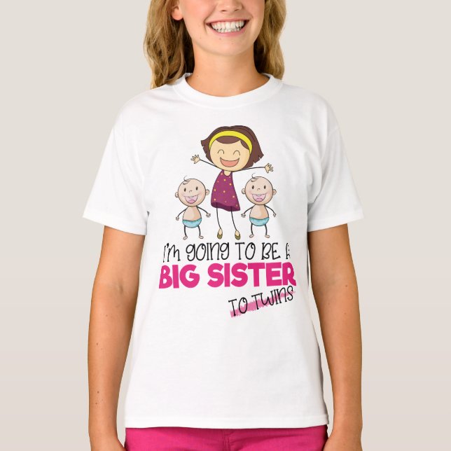 Big sister to be TO TWINS pregnancy announcement T-Shirt (Front)