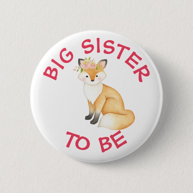 Big Sister to be Woodland Animals Baby Shower Button (Front)