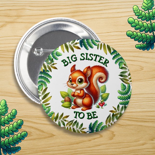 Big Sister To Be | Woodland Themed Baby Shower  Button (Creator Uploaded)