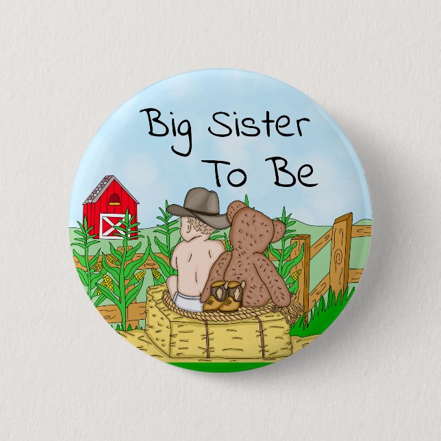 Big Sister to Boy''s Baby Shower  Button (Front)