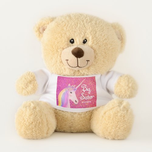 Big Sister Unicorn Pink Glitter Personalized Teddy Bear