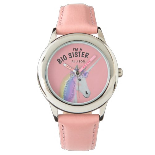 Big Sister Unicorn Pink Personalized Kids Watch