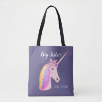Big Sister Unicorn Rainbow Purple Personalized Tote Bag