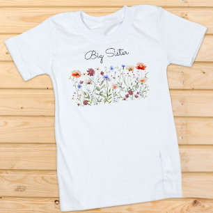 Big Sister Watercolor Colorful Wildflower Meadow Toddler T-shirt