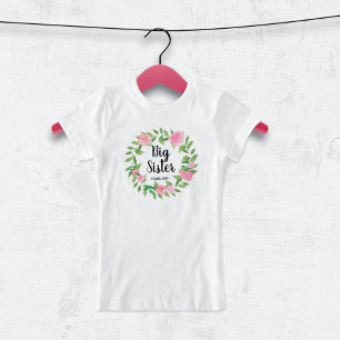 Big Sister Watercolor Floral Wreath with Name T-Shirt