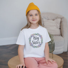 Big Sister Watercolour Floral Wreath Girls&#39; T-Shirt