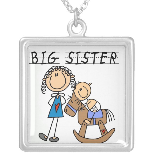 Big Sister With Baby Brother Gifts Silver Plated Necklace (Front)