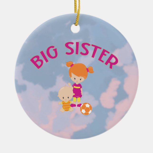 Big Sister with Baby Brother Heart Christmas Tree Ceramic Ornament (Front)