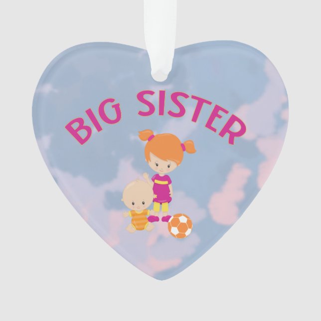 Big Sister with Baby Brother Heart Christmas Tree Ornament (Front)